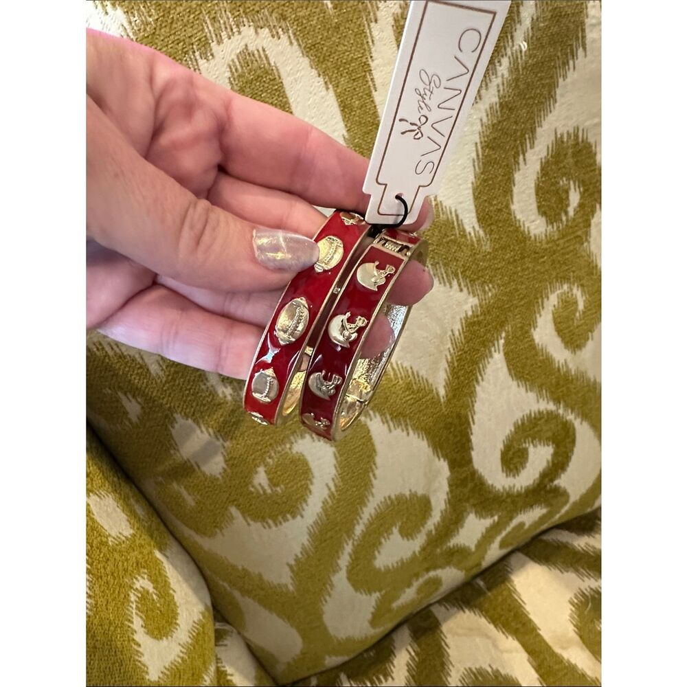 Crimson Red Enamel Football Bracelets (Set)